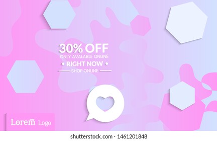 Set of abstract universal landing page template with simple wavy gradient and  cut paper with realistic shadow. Social media web banner with 3D paper cut out geometric shapes