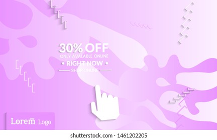 Set of abstract universal landing page template with simple wavy gradient and  cut paper with realistic shadow. Social media web banner with 3D paper cut out geometric shapes