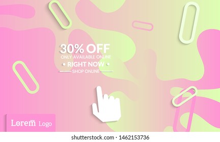 Set of abstract universal landing page template with simple wavy gradient and  cut paper with realistic shadow. Social media web banner with 3D paper cut out geometric shapes