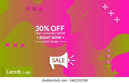 Set of abstract universal landing page template with simple wavy gradient and  cut paper with realistic shadow. Social media web banner with 3D paper cut out geometric shapes