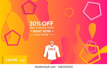 Set of abstract universal landing page template with simple wavy gradient and  cut paper with realistic shadow. Social media web banner with 3D paper cut out geometric shapes