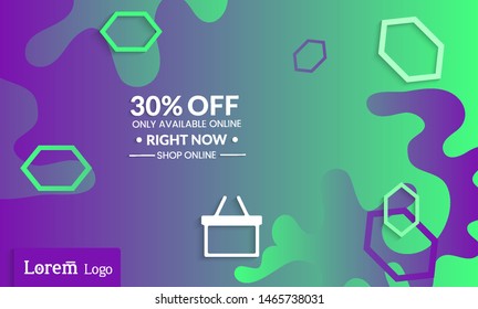 Set of abstract universal landing page template with simple wavy gradient and  cut paper with realistic shadow. Social media web banner with 3D paper cut out geometric shapes