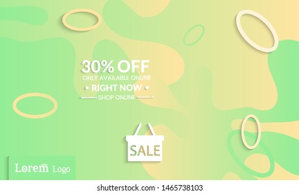 Set of abstract universal landing page template with simple wavy gradient and  cut paper with realistic shadow. Social media web banner with 3D paper cut out geometric shapes