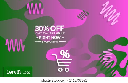Set of abstract universal landing page template with simple wavy gradient and  cut paper with realistic shadow. Social media web banner with 3D paper cut out geometric shapes