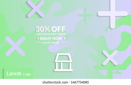 Set of abstract universal landing page template with simple wavy gradient and  cut paper with realistic shadow. Social media web banner with 3D paper cut out geometric shapes