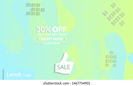Set of abstract universal landing page template with simple wavy gradient and  cut paper with realistic shadow. Social media web banner with 3D paper cut out geometric shapes