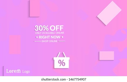 Set of abstract universal landing page template with simple wavy gradient and  cut paper with realistic shadow. Social media web banner with 3D paper cut out geometric shapes