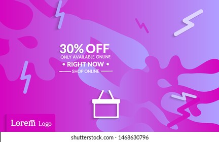 Set of abstract universal landing page template with simple wavy gradient and  cut paper with realistic shadow. Social media web banner with 3D paper cut out geometric shapes