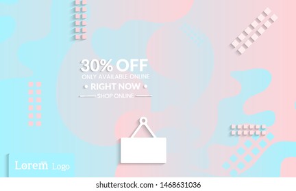 Set of abstract universal landing page template with simple wavy gradient and  cut paper with realistic shadow. Social media web banner with 3D paper cut out geometric shapes