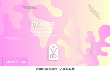 Set of abstract universal landing page template with simple wavy gradient and  cut paper with realistic shadow. Social media web banner with 3D paper cut out geometric shapes