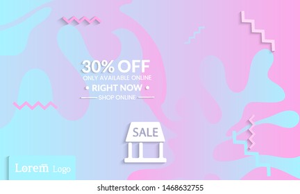 Set of abstract universal landing page template with simple wavy gradient and  cut paper with realistic shadow. Social media web banner with 3D paper cut out geometric shapes