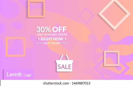 Set of abstract universal landing page template with simple wavy gradient and  cut paper with realistic shadow. Social media web banner with 3D paper cut out geometric shapes