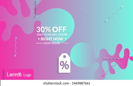 Set of abstract universal landing page template with simple wavy gradient and  cut paper with realistic shadow. Social media web banner with 3D paper cut out geometric shapes