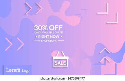 Set of abstract universal landing page template with simple wavy gradient and  cut paper with realistic shadow. Social media web banner with 3D paper cut out geometric shapes