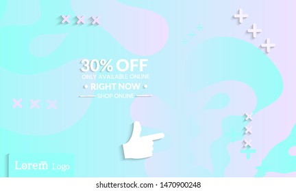 Set of abstract universal landing page template with simple wavy gradient and  cut paper with realistic shadow. Social media web banner with 3D paper cut out geometric shapes