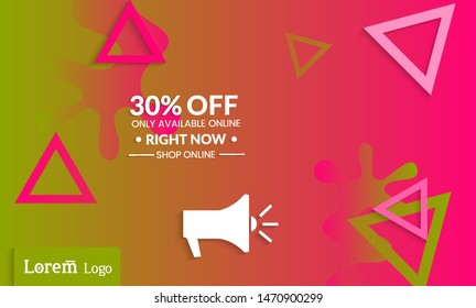 Set of abstract universal landing page template with simple wavy gradient and  cut paper with realistic shadow. Social media web banner with 3D paper cut out geometric shapes