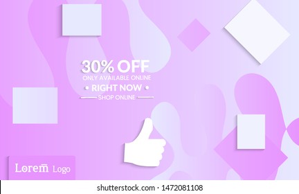 Set of abstract universal landing page template with simple wavy gradient and  cut paper with realistic shadow. Social media web banner with 3D paper cut out geometric shapes