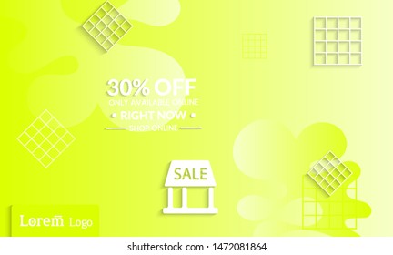 Set of abstract universal landing page template with simple wavy gradient and  cut paper with realistic shadow. Social media web banner with 3D paper cut out geometric shapes