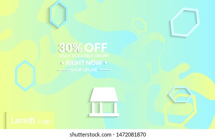 Set of abstract universal landing page template with simple wavy gradient and  cut paper with realistic shadow. Social media web banner with 3D paper cut out geometric shapes