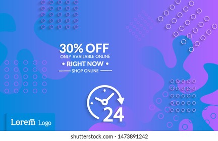 Set of abstract universal landing page template with simple wavy gradient and  cut paper with realistic shadow. Social media web banner with 3D paper cut out geometric shapes