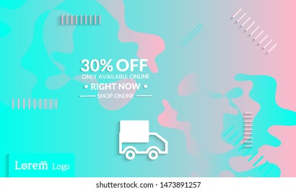 Set of abstract universal landing page template with simple wavy gradient and  cut paper with realistic shadow. Social media web banner with 3D paper cut out geometric shapes