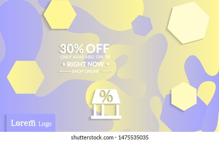 Set of abstract universal landing page template with simple wavy gradient and  cut paper with realistic shadow. Social media web banner with 3D paper cut out geometric shapes
