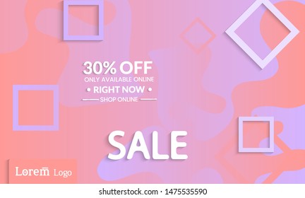 Set of abstract universal landing page template with simple wavy gradient and  cut paper with realistic shadow. Social media web banner with 3D paper cut out geometric shapes