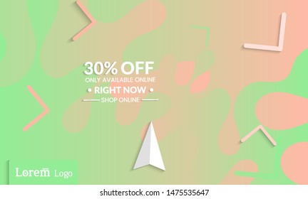 Set of abstract universal landing page template with simple wavy gradient and  cut paper with realistic shadow. Social media web banner with 3D paper cut out geometric shapes