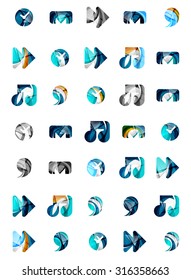 Set of abstract universal web icons, business logotype concepts, clean modern geometric design. Created with transparent abstract wave lines