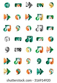 Conjunto de ícones web universais abstratos, conceitos de logotipos de negócios, design geométrico moderno limpo. Criado com linhas de onda abstratas transparentes