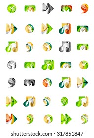 Set of abstract universal web icons, business logotype concepts, clean modern geometric design. Created with transparent abstract wave lines