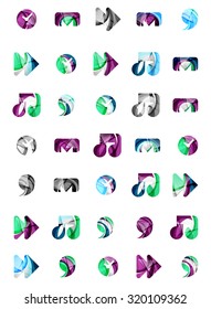 Conjunto de íconos web universales abstractos, conceptos de logotipo empresarial, diseño geométrico moderno y limpio. Creado con líneas de onda abstractas transparentes
