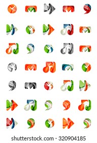 Set of abstract universal web icons, business logotype concepts, clean modern geometric design. Created with transparent abstract wave lines