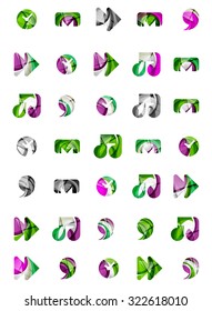 Set of abstract universal web icons, business logotype concepts, clean modern geometric design. Created with transparent abstract wave lines