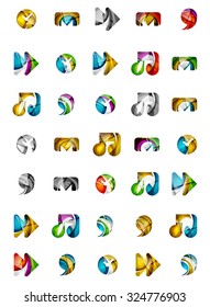 Conjunto de íconos web universales abstractos, conceptos de logotipo empresarial, diseño geométrico moderno y limpio. Creado con líneas de onda abstractas transparentes