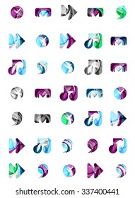 Set of abstract universal web icons, business logotype concepts, clean modern geometric design. Created with transparent abstract wave lines