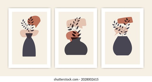 Conjunto de jarrón abstracto con planta con forma de charla de burbujas. Diseño de la cubierta vectorial.