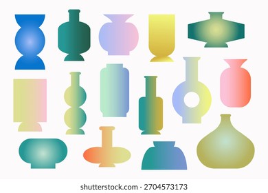 Conjunto de silhuetas de vaso abstrato com gradiente suave. Estilo mínimo moderno. Coleção de formas de vasos decorativos. Cores pastel, formas geométricas, design contemporâneo. Elementos isolados do vetor