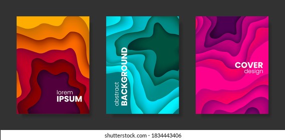 Set of abstract vector 3D paper backgrounds with vivid colors. Stock vector backdrop.