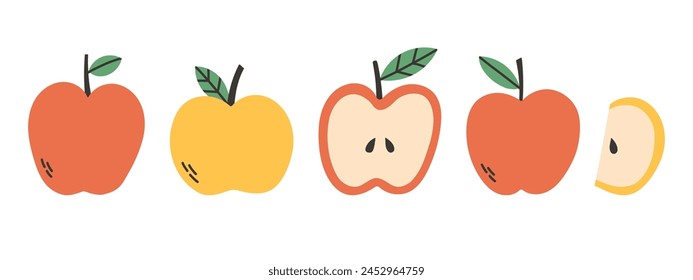 Set of abstract vector apple. Simple apple. Tropical fruit collection design for interior, poster, cover, banner. Vector illustration