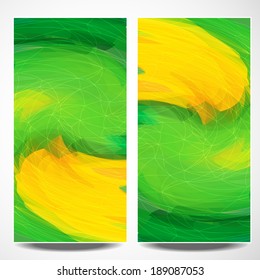 Set of abstract vector art banners in the colors of the Brazilian flag.