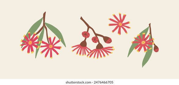 Set of abstract vector Australian native eucalyptus