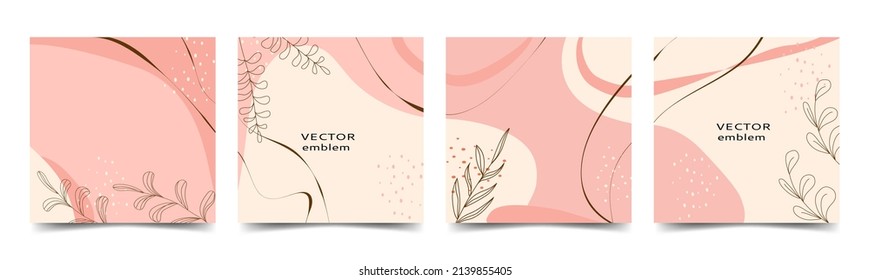 Set of abstract vector background with leaves, hand drawn doodles, for social media posting, promotion, advertising. Place for your text.