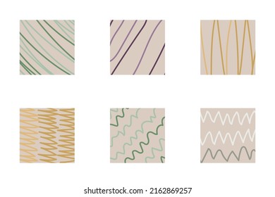 Set of abstract vector backgrounds, illustrations for web. 6 modern square abstractions with different shapes and lines. Elegant boho concept with different color schemes. Graphic design