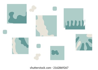 Set of abstract vector backgrounds, illustrations for web. 6 modern square abstractions with different shapes and lines. Elegant boho concept with different color schemes. Graphic design