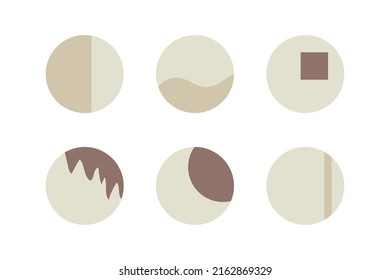 Set of abstract vector backgrounds, illustrations for web. 6 modern round abstractions with different shapes and lines. Elegant boho concept with different color schemes. Graphic design