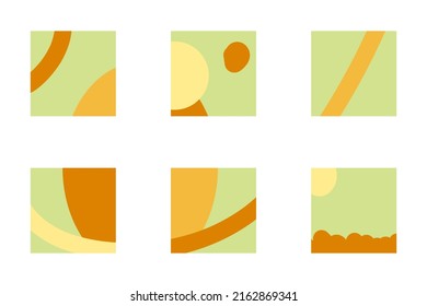Set of abstract vector backgrounds, illustrations for web. 6 modern square abstractions with different shapes and lines. Elegant boho concept with different color schemes. Graphic design