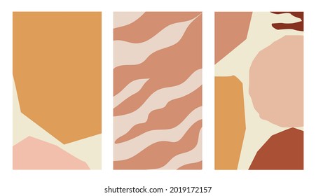 Set of abstract vector backgrounds in natural shades. Abstraction with geometric shapes. Perfect for highlights, stories, cards, social media.