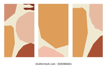 Conjunto de fondos vectoriales abstractos en tonos naturales. Abstracción con formas geométricas. Perfecto para lo más destacado, historias, tarjetas, medios sociales.