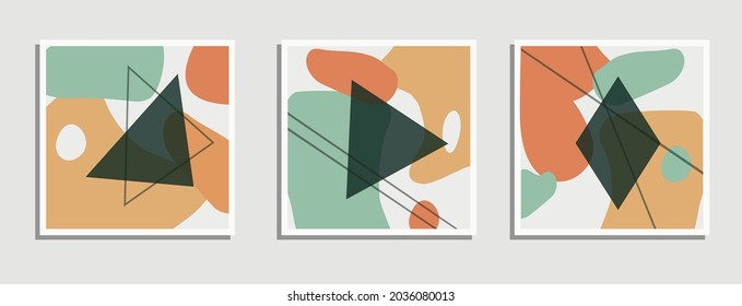 Set of abstract vector backgrounds in natural shades. Abstraction with geometric shapes. Perfect for highlights, stories, cards, social media. abstract geometric spots in a trendy palette. 